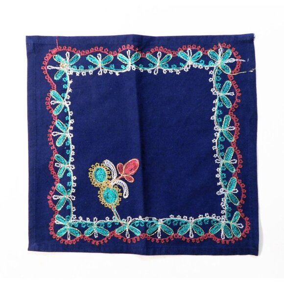 Aghabani Tablecloth & 12 Napkins Set Multicolor Embroidered on Blue 96x56 Inches - Picture 12 of 14